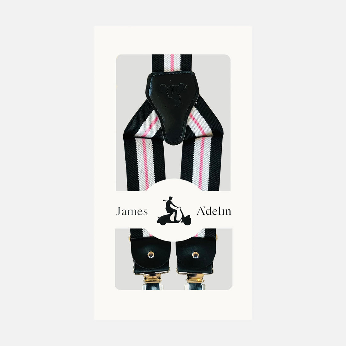 James Adelin Mens Suspenders in Black/White/Pink Bold Stripe