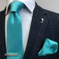 James Adelin Luxury Mini Spot Neck Tie in Aqua and White