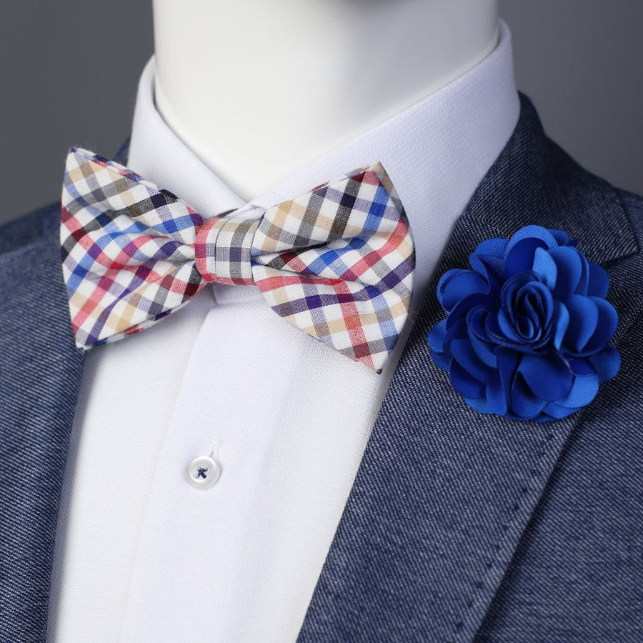 James Adelin Pocket Square, Flower and Bow Tie Combo in Multicolour Mini Check