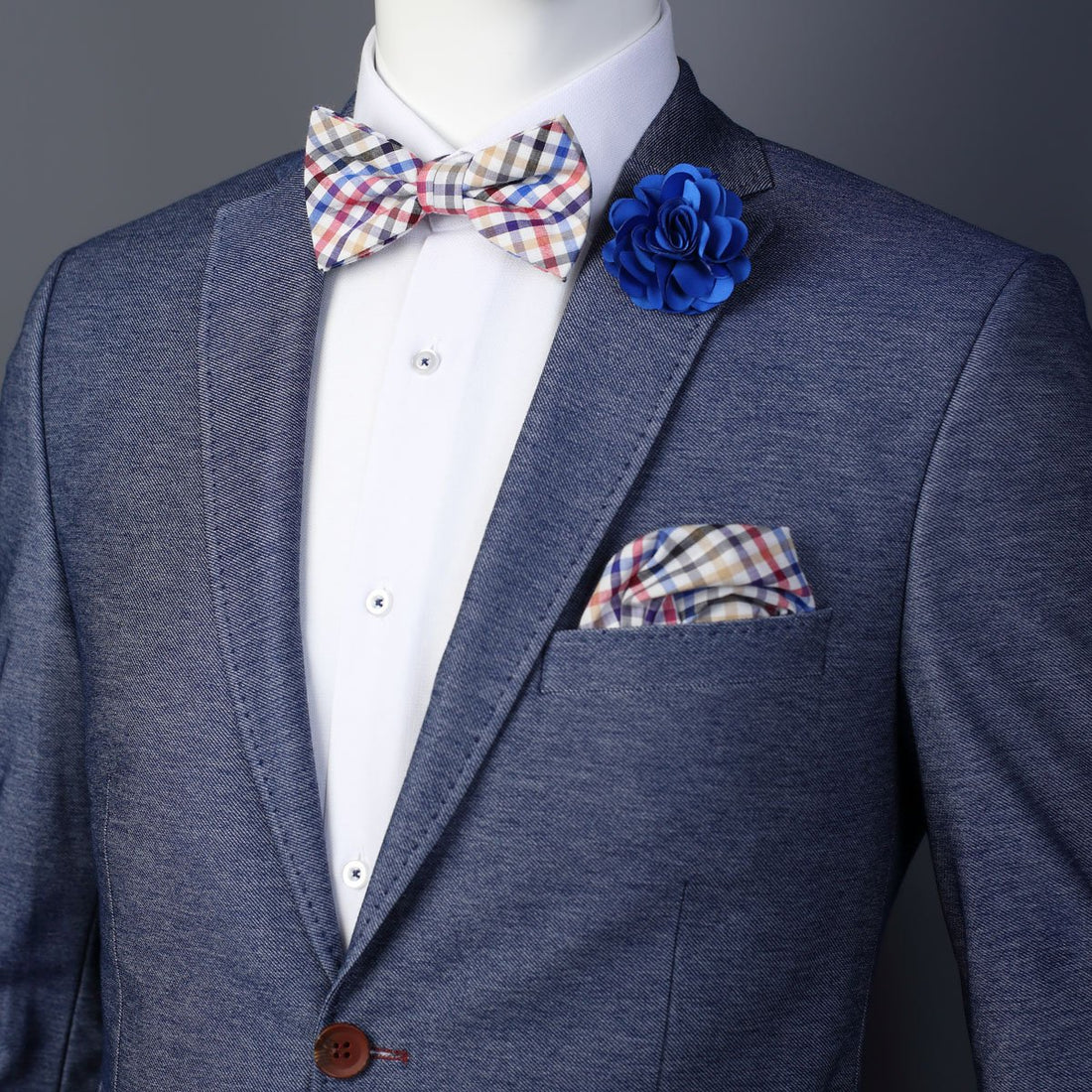 James Adelin Pocket Square, Flower and Bow Tie Combo in Multicolour Mini Check