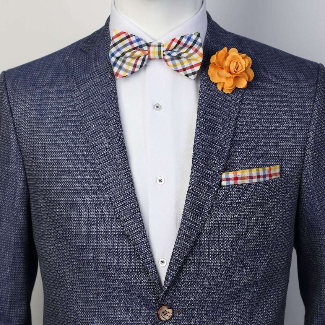 James Adelin Pocket Square, Flower and Bow Tie Combo in Multicolour Mini Check