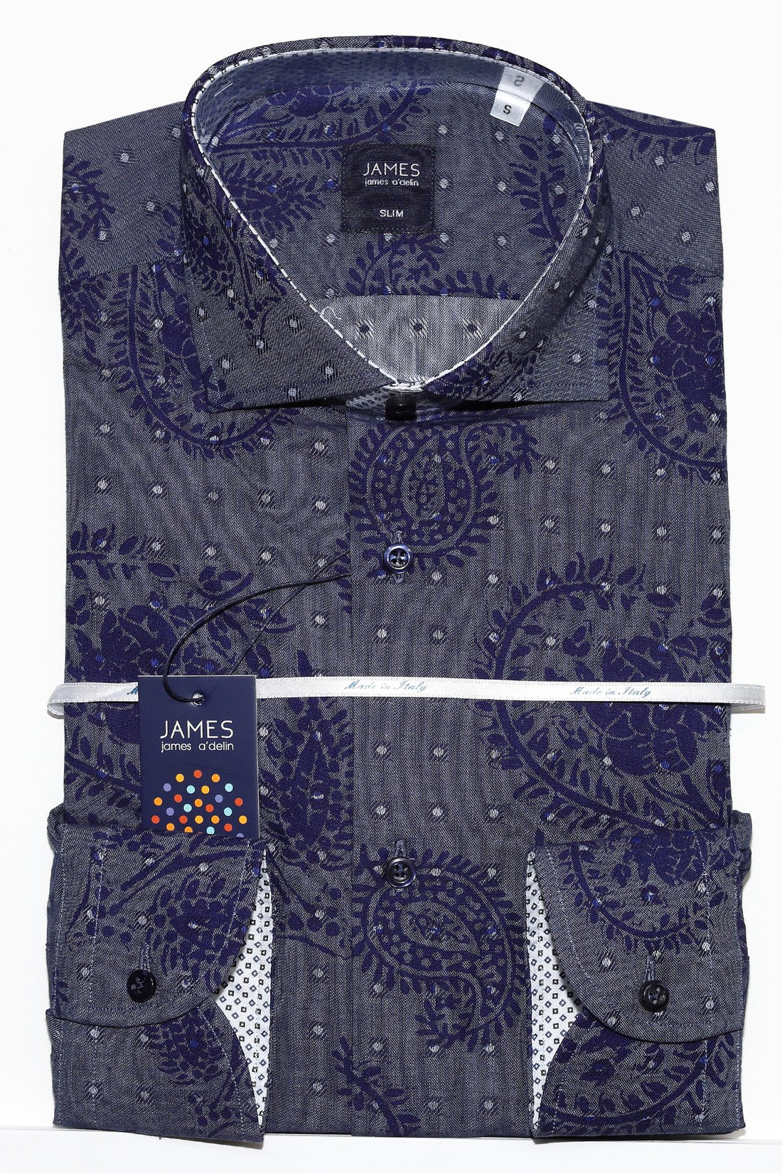 mens long sleeve printed paisley italian shirt in blue