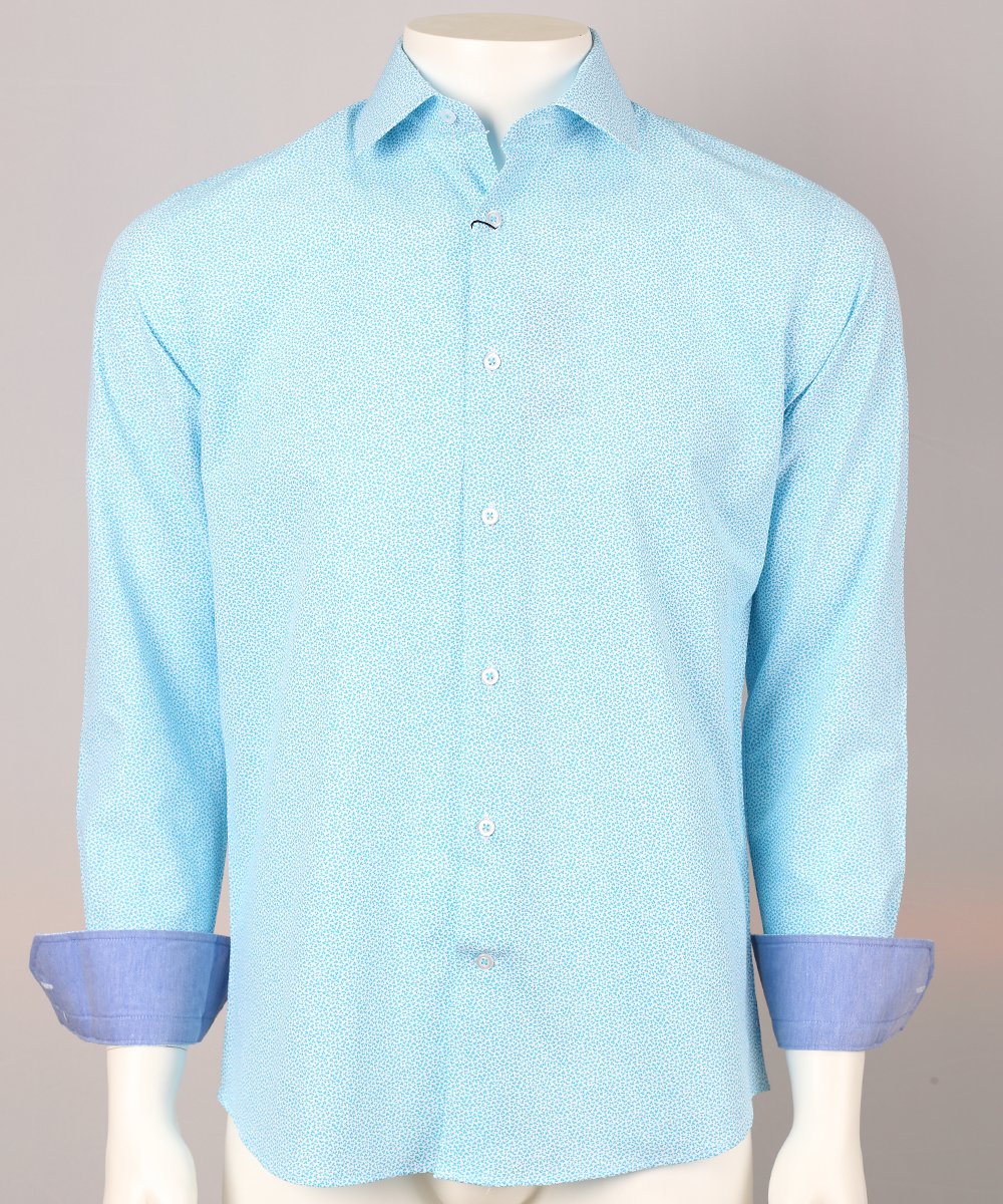 James Adelin Long Sleeve Shirt in Turquoise Summer Print