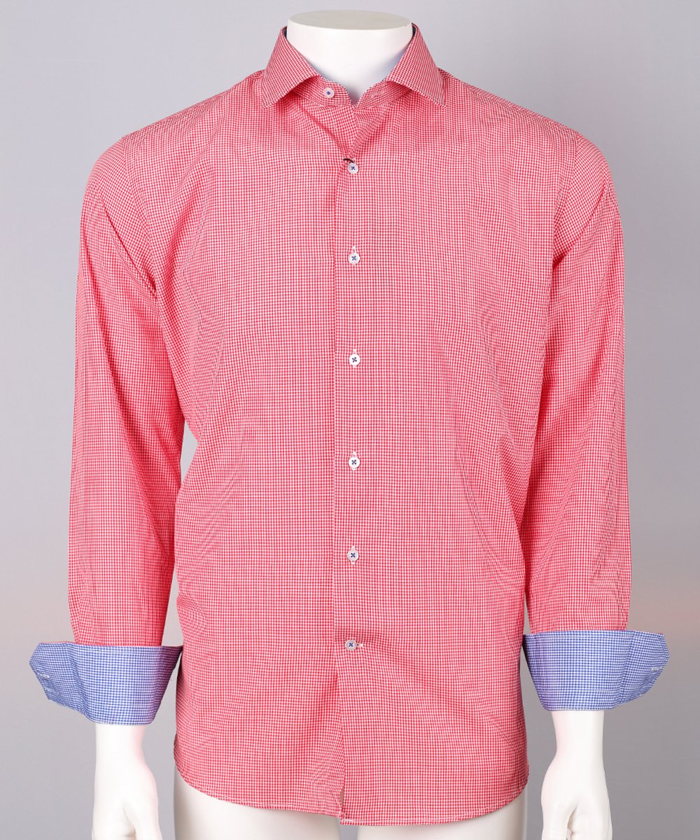 long sleeve mens gingham check shirt in red