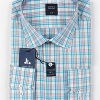 james adelin blue and grey window pane check long sleeve shirt