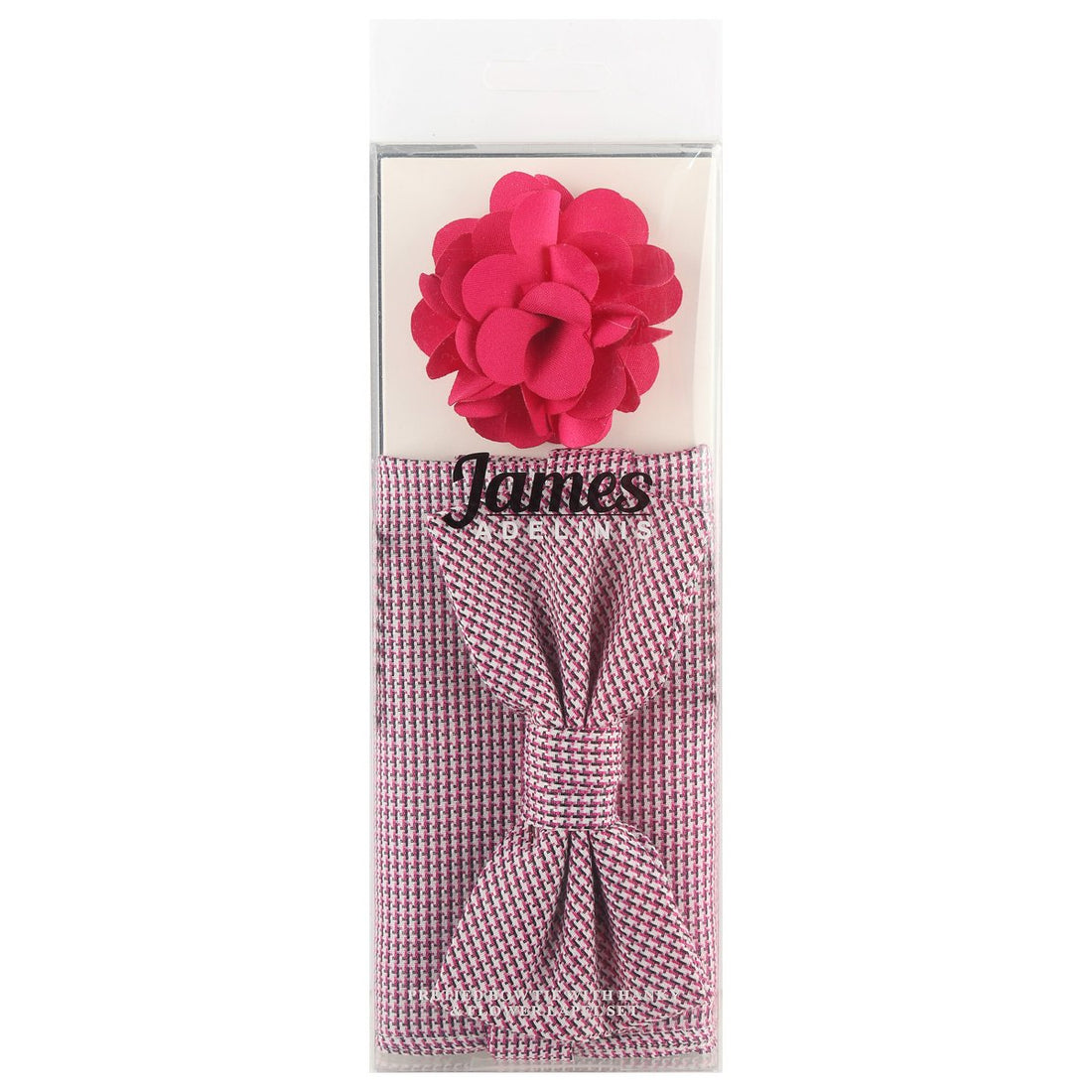 James Adelin Pocket Square, Flower and Bow Tie Combo in Magenta Houndstooth