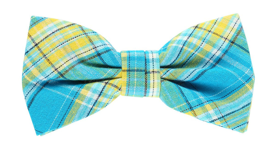 James Adelin Pocket Square, Flower and Bow Tie Combo in Turquoise Check