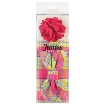 James Adelin Pocket Square, Flower and Bow Tie Combo in Pink Check