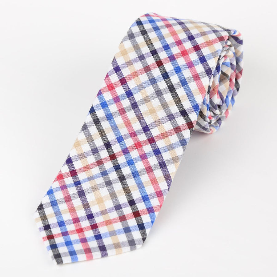 James Adelin Mens Cotton Neck Tie in Multicolour Mini Check