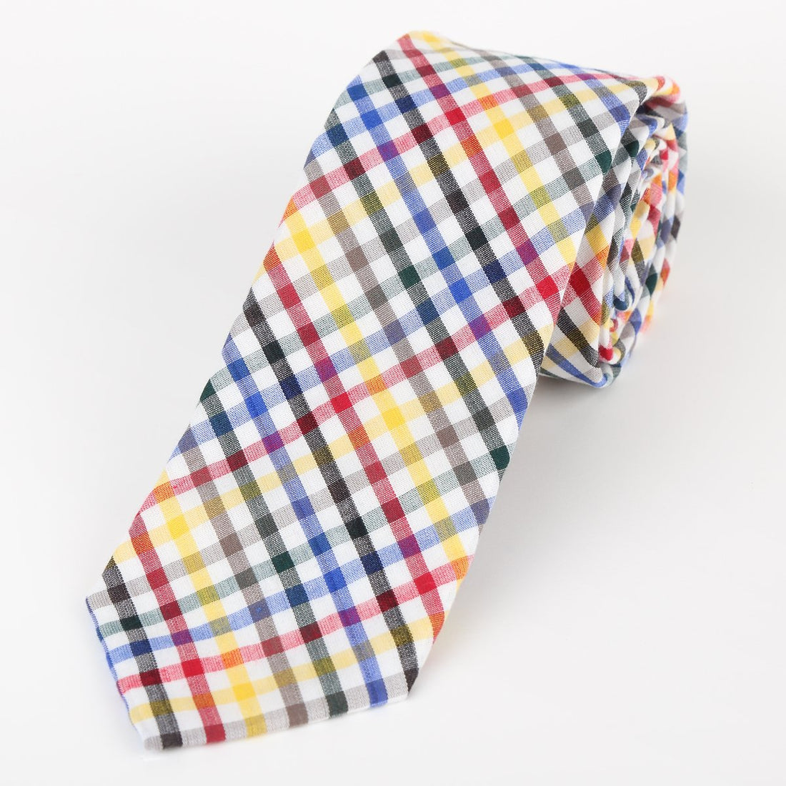 James Adelin Mens Cotton Neck Tie in Multicolour Mini Check