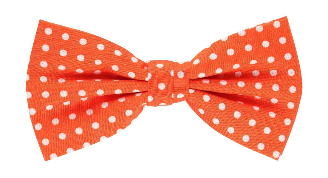 James Adelin Pocket Square, Flower and Bow Tie Combo in Orange and White Polka Dot