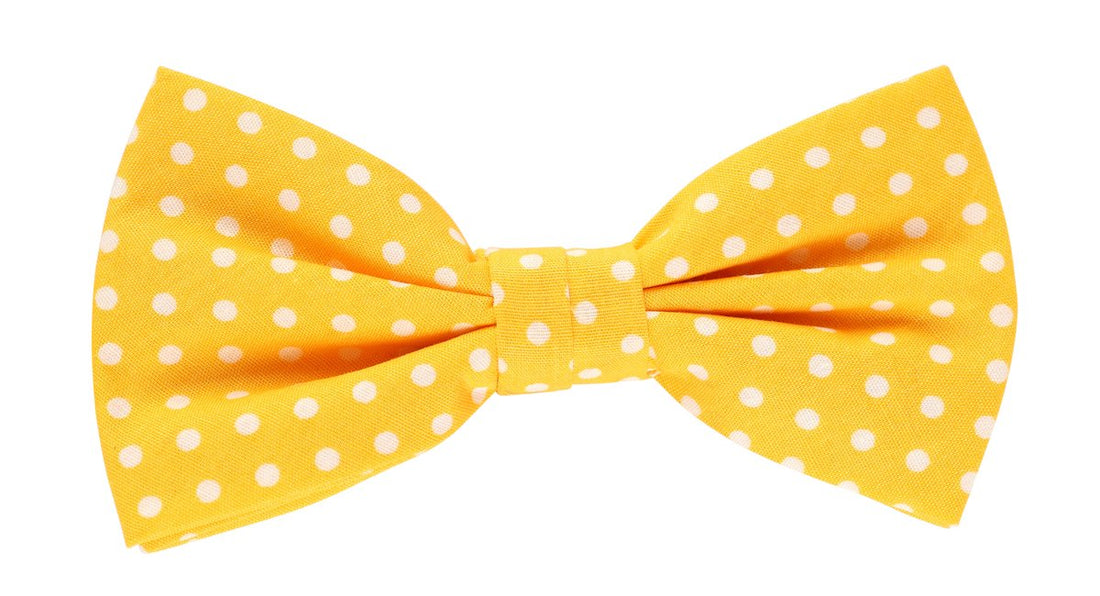 James Adelin Pocket Square, Flower and Bow Tie Combo in Gold and White Polka Dot