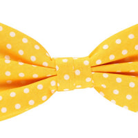 James Adelin Pocket Square, Flower and Bow Tie Combo in Gold and White Polka Dot