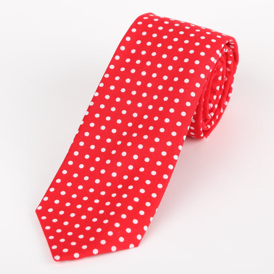 James Adelin Mens Cotton Neck Tie in Red and White Polka Dot