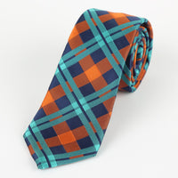 James Adelin Luxury Neck Tie in Navy, Orange and Aqua Check