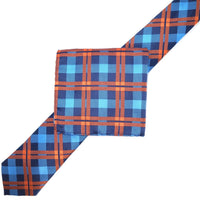 James Adelin Luxury Neck Tie in Navy, Blue and Orange Check