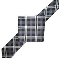 James Adelin Luxury Neck Tie in Black, Charcoal and Silver Check