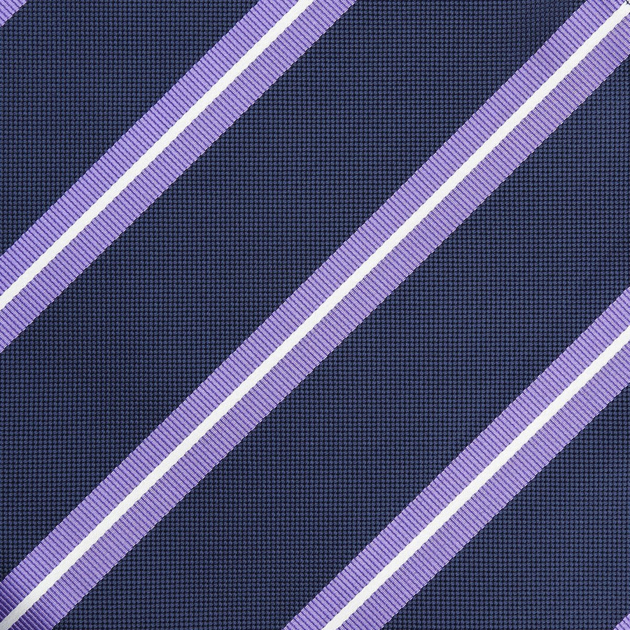 James Adelin Luxury Regimental Stripe Pocket Square in Navy and Purple