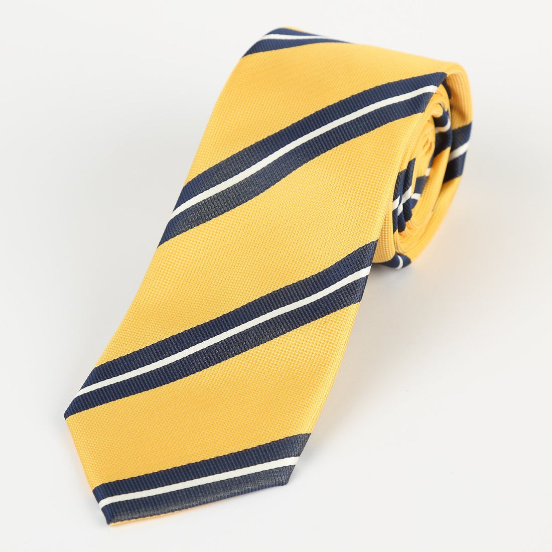 James Adelin Luxury Neck Tie in Gold, Navy and White Regimental Stripe