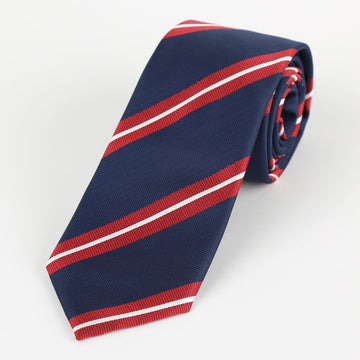 James Adelin Luxury Neck Tie in Navy, Red and White Regimental Stripe