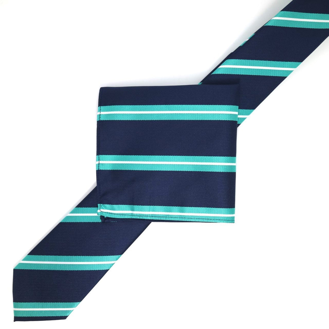 James Adelin Luxury Neck Tie in Navy, Aqua and White Regimental Stripes