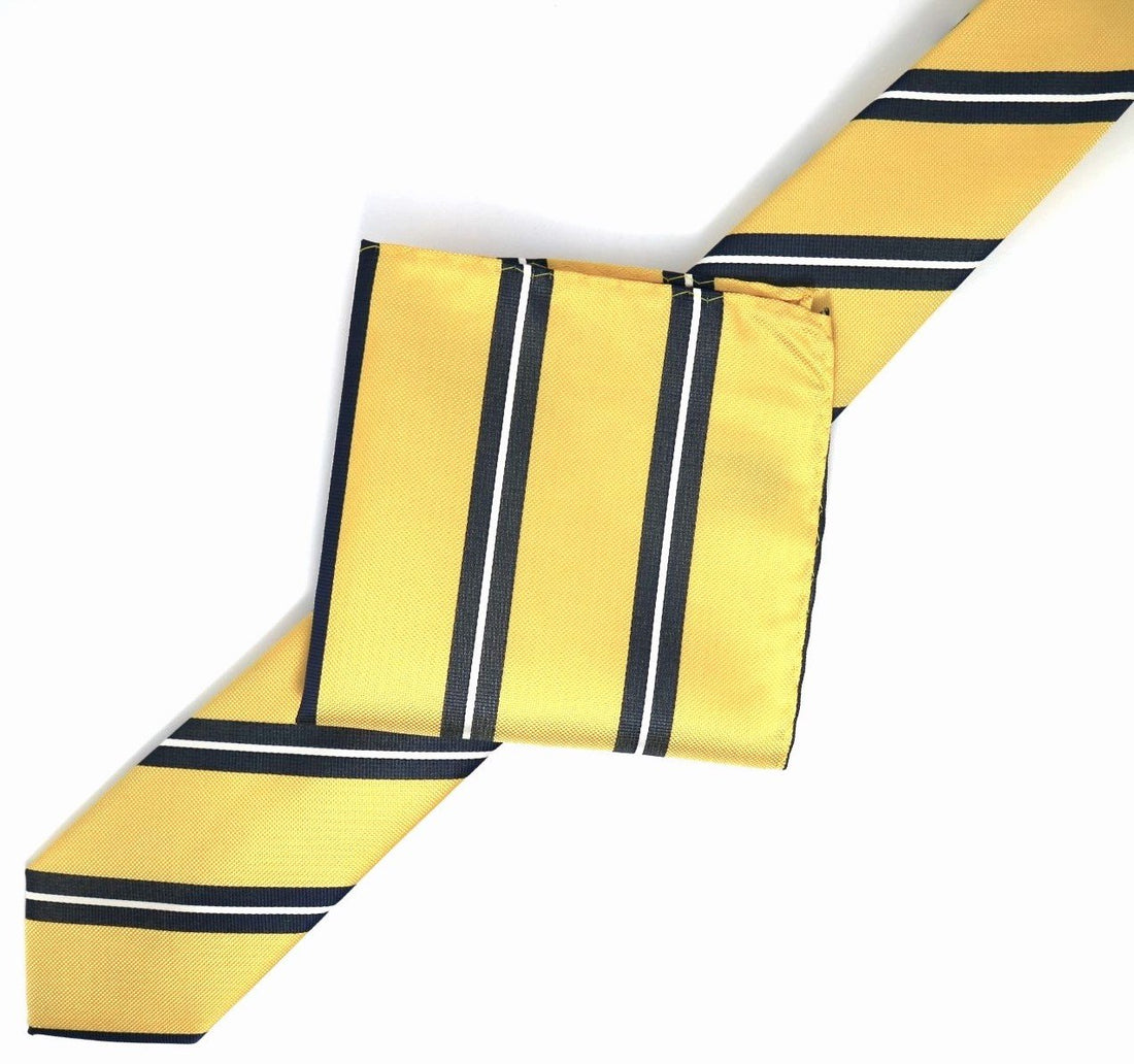 James Adelin Luxury Neck Tie in Gold, Navy and White Regimental Stripe