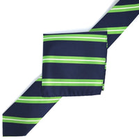 James Adelin Luxury Neck Tie in White, Navy and Lime Regimental Stripes