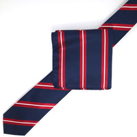 James Adelin Luxury Neck Tie in Navy, Red and White Regimental Stripe