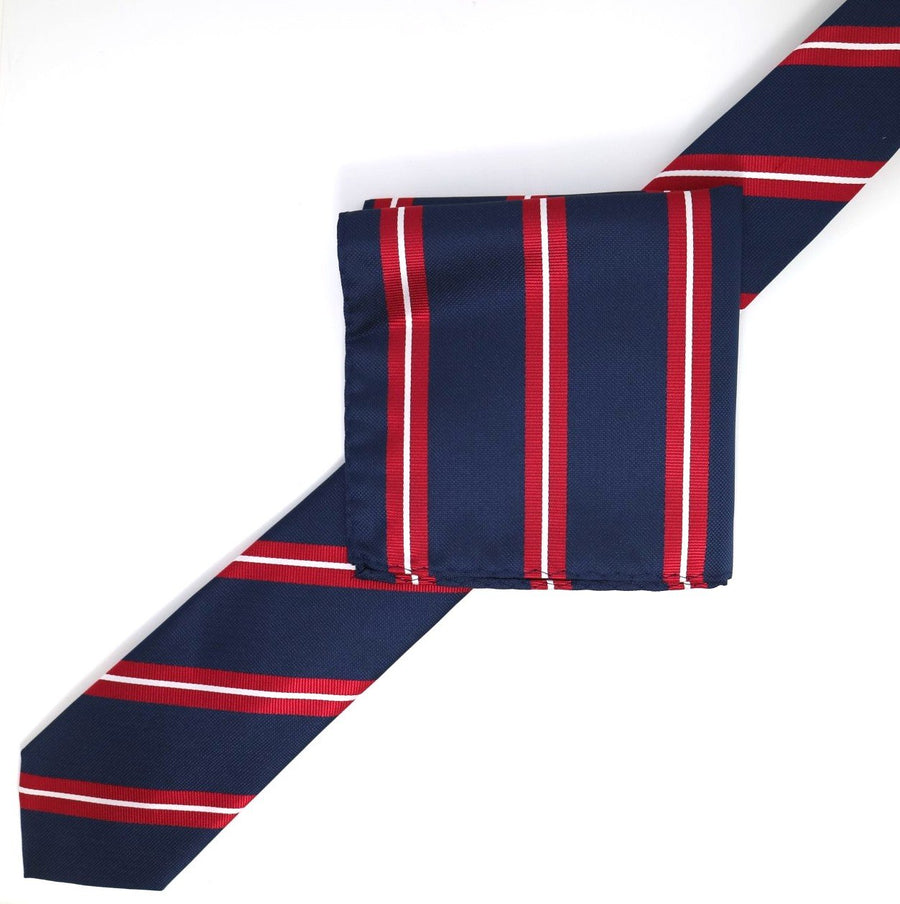 James Adelin Luxury Neck Tie in Navy, Red and White Regimental Stripe