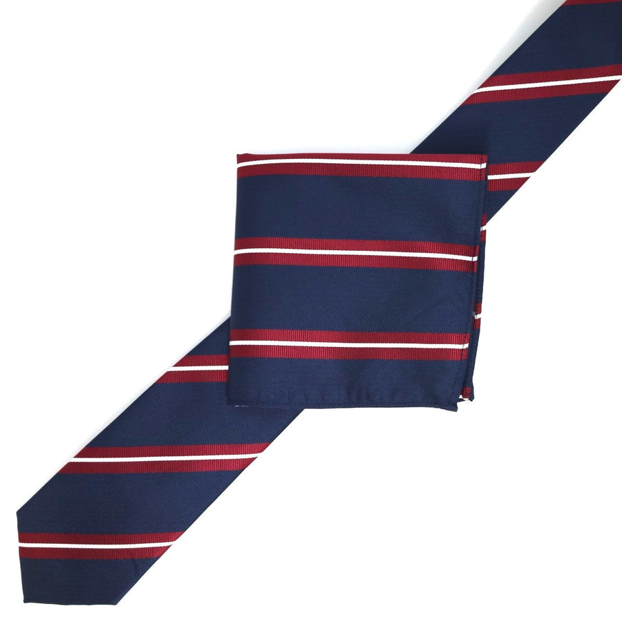 James Adelin Luxury Neck Tie in White, Navy and Burgundy Regimental Stripes