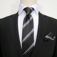 James Adelin Luxury Neck Tie in Black, Charcoal and White Regimental Stripe