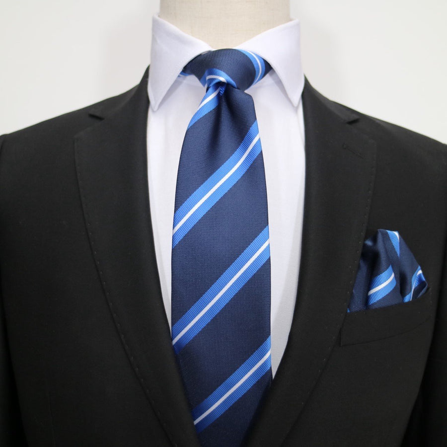 James Adelin Luxury Neck Tie in Navy and White Regimental Stripe