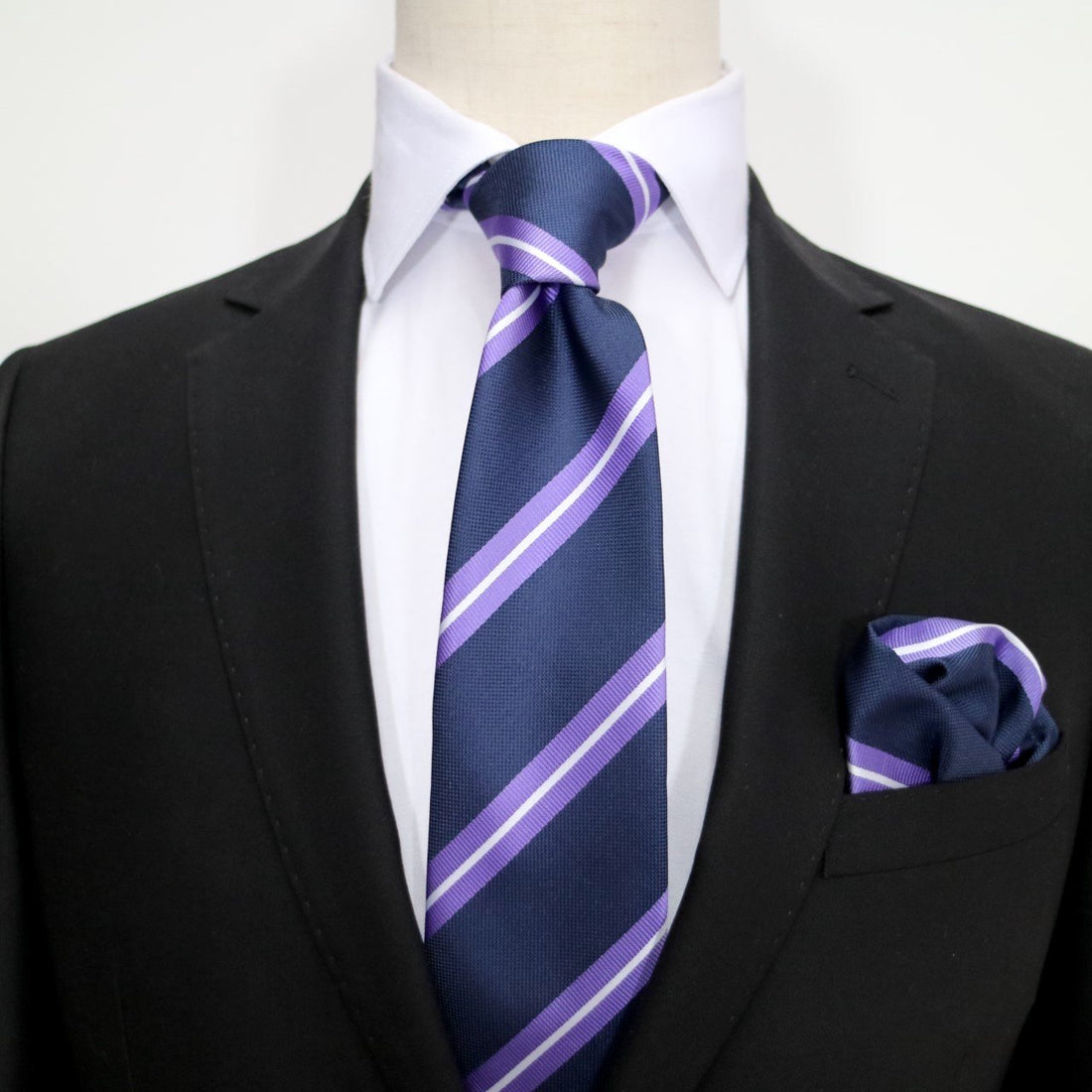 James Adelin Luxury Neck Tie in Navy and Purple Regimental Stripe