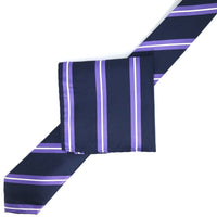 James Adelin Luxury Neck Tie in Navy and Purple Regimental Stripe