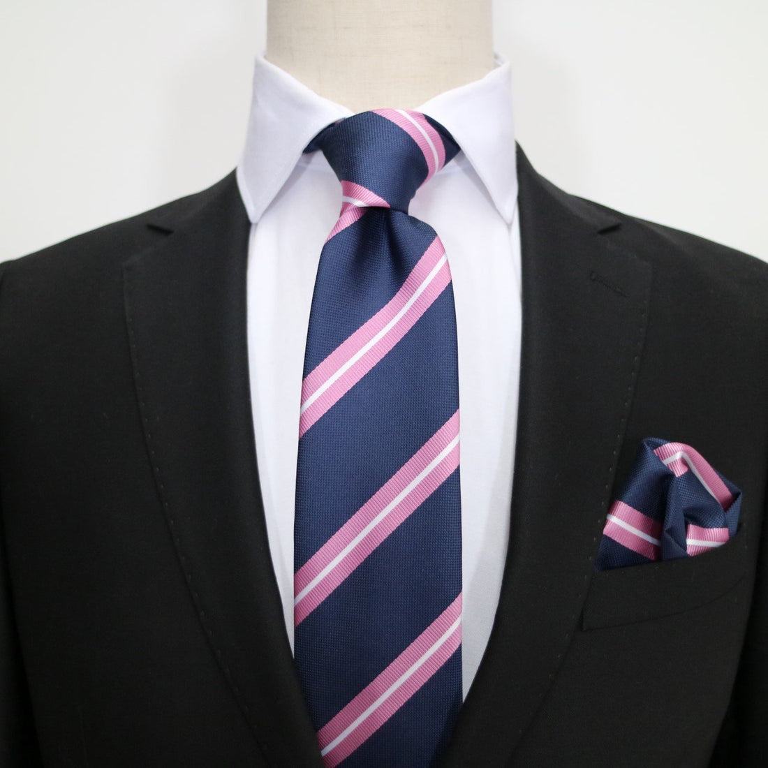 James Adelin Luxury Neck Tie in Navy and Pink Stripe