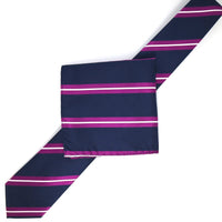 James Adelin Luxury Neck Tie in White, Navy and Magenta Regimental Stripes