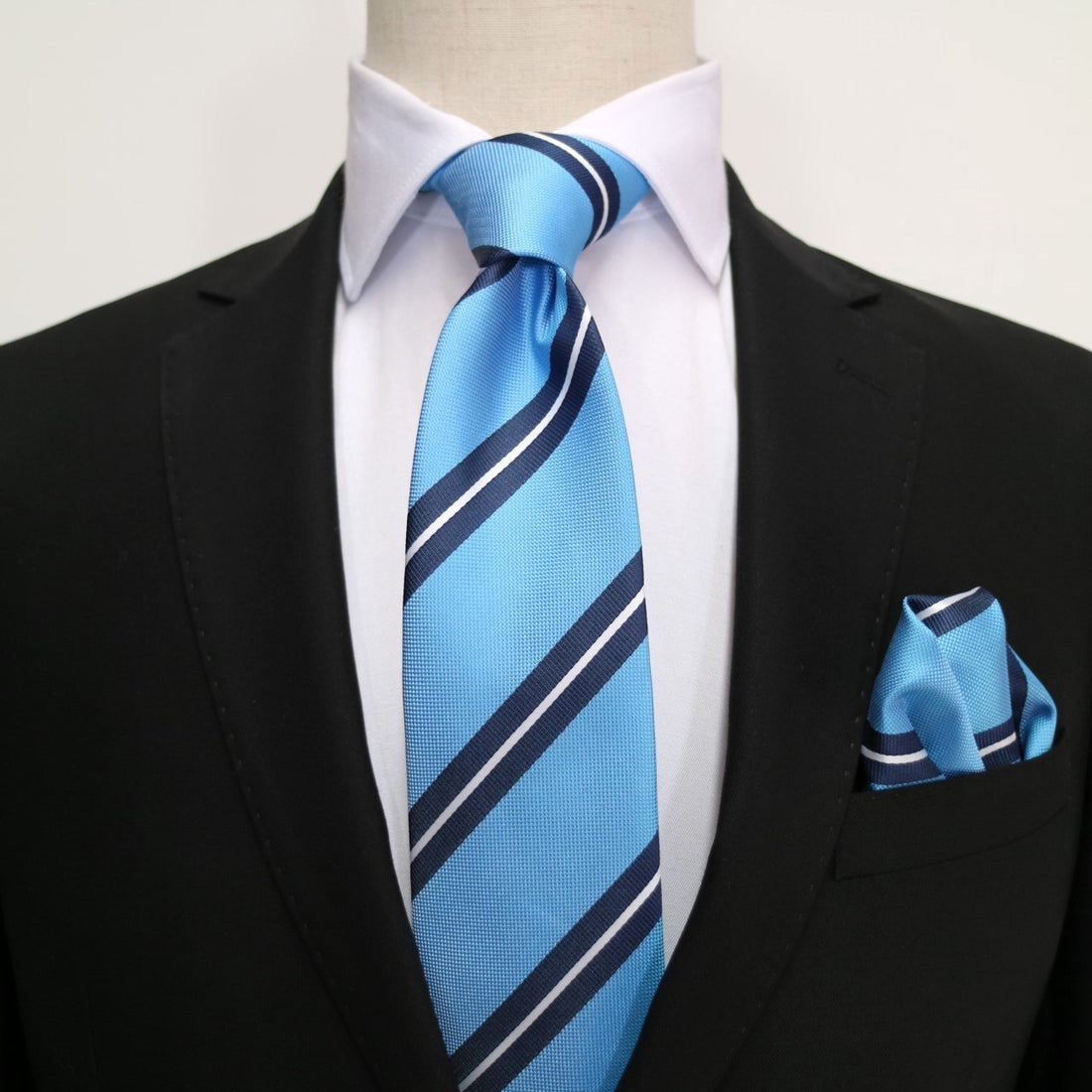 James Adelin Luxury Neck Tie in Turquoise and White Regimental Stripe