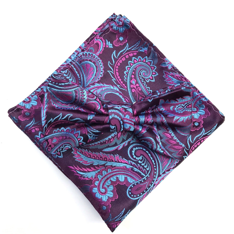 James Adelin Luxury Paisley Pocket Square in Magenta and Turquoise