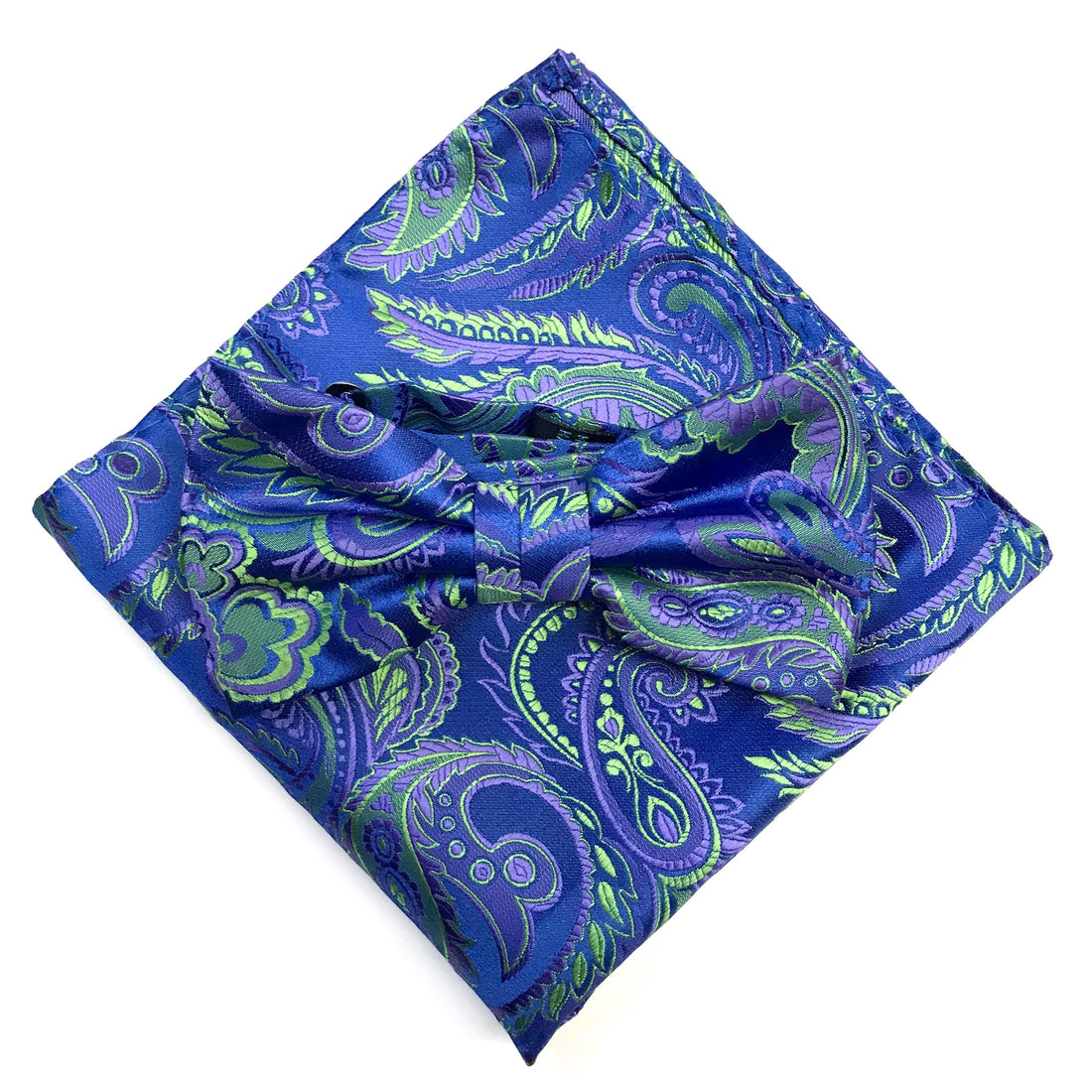 James Adelin Luxury Paisley Pocket Square in Royal, Purple and Lime