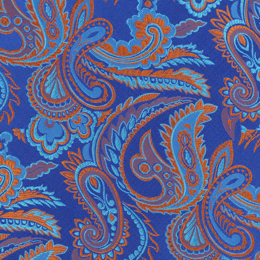 James Adelin Luxury Paisley Pocket Square in Royal, Turquoise and Orange