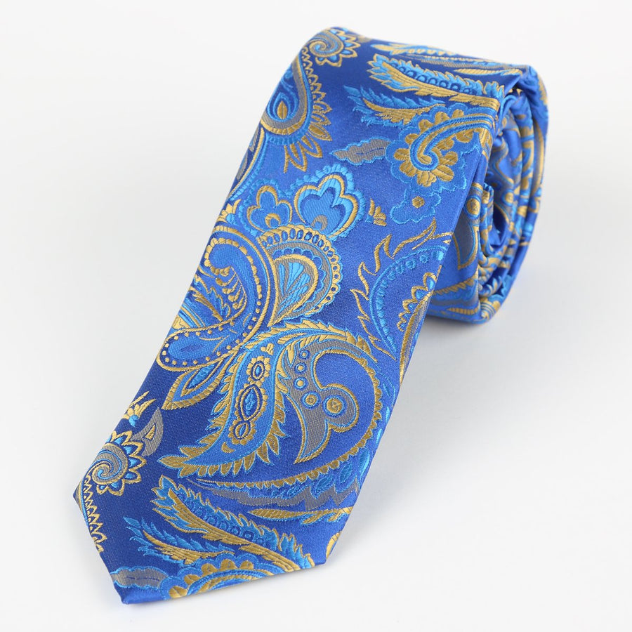 James Adelin Luxury Paisley Neck Tie in Royal, Blue and Gold