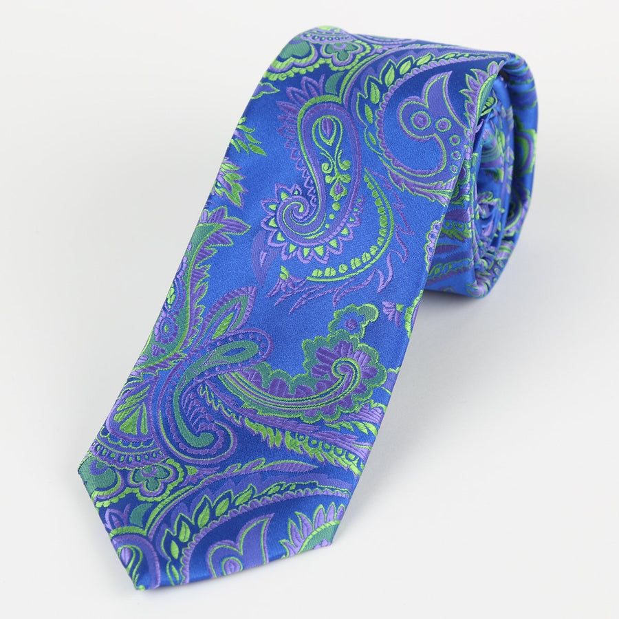 James Adelin Luxury Paisley Neck Tie in Royal, Purple and Lime