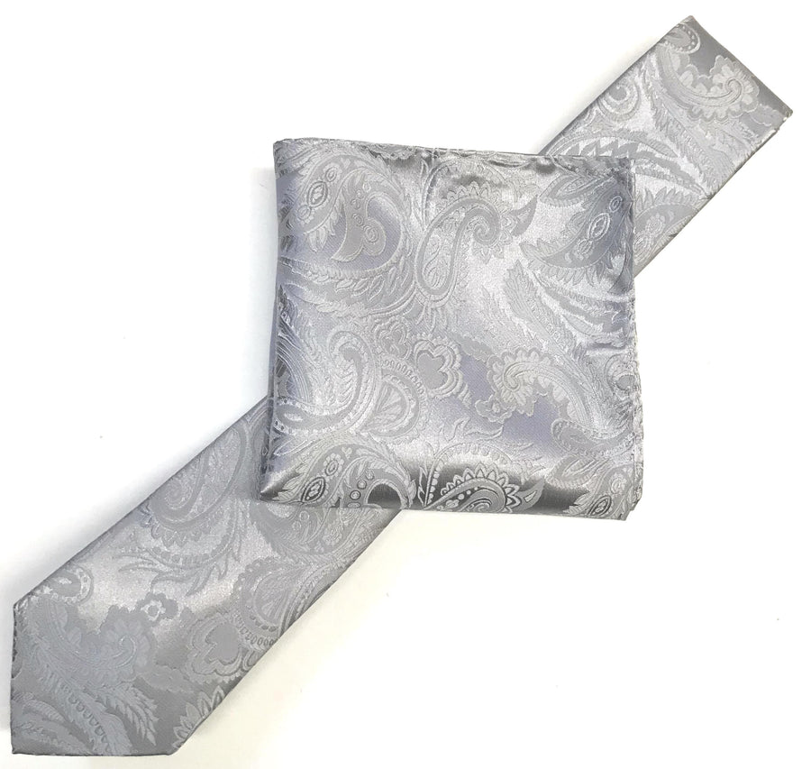 James Adelin Luxury Paisley Neck Tie in Silver