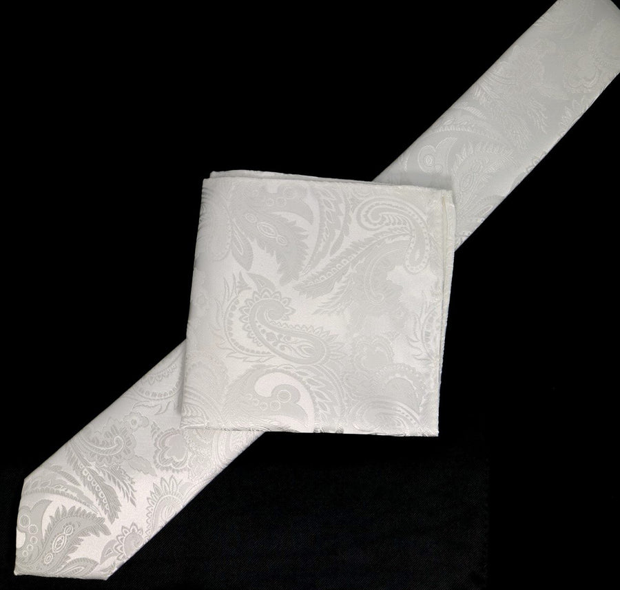 James Adelin Luxury Neck Tie in Off White Paisley