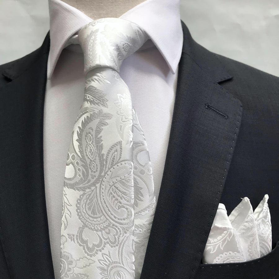 James Adelin Luxury Paisley Neck Tie in White