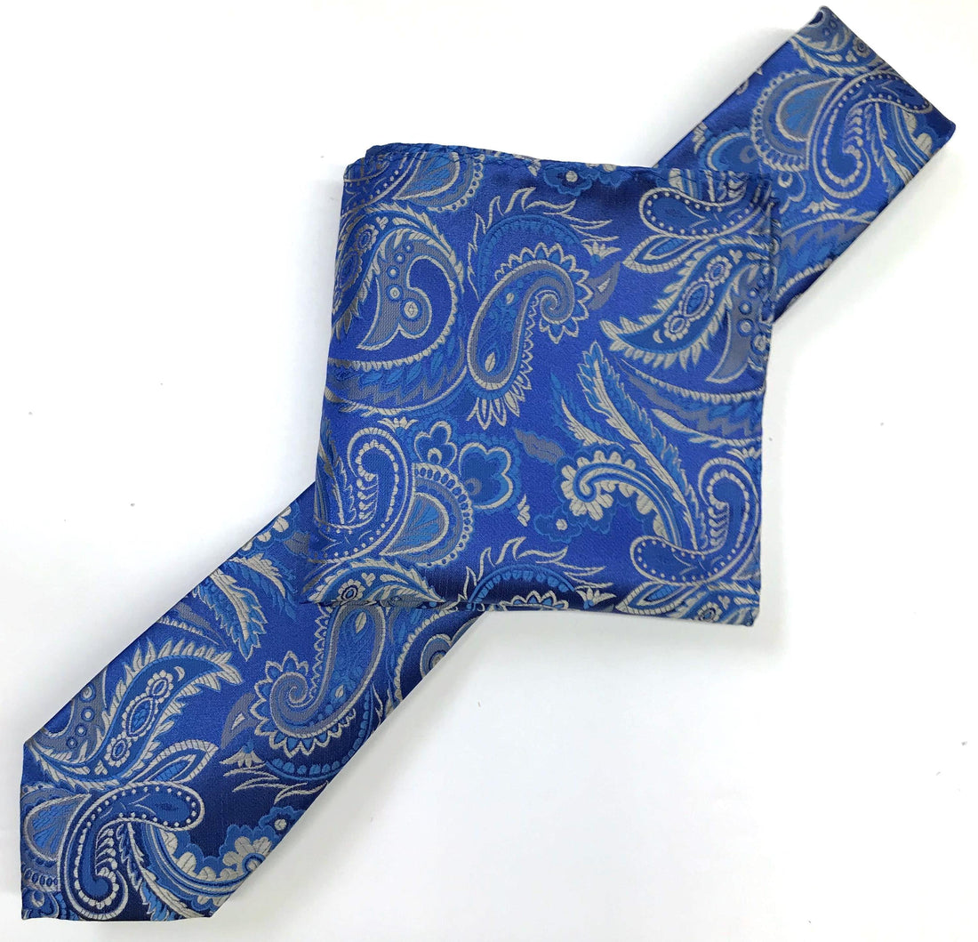 James Adelin Luxury Paisley Neck Tie in Royal, Blue and Silver