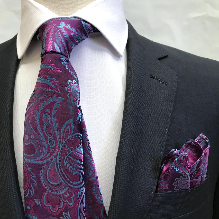 James Adelin Luxury Paisley Neck Tie in Magenta and Turquoise