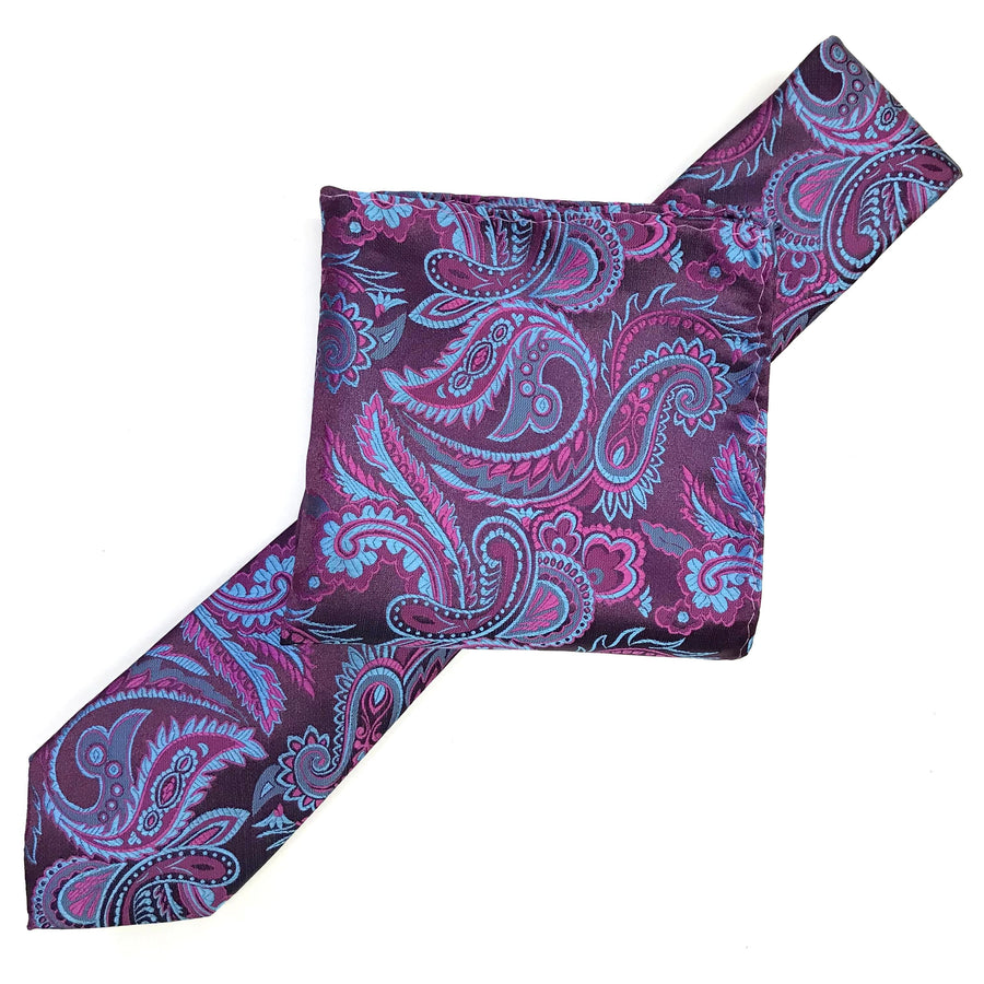 James Adelin Luxury Paisley Neck Tie in Magenta and Turquoise