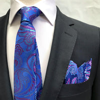 James Adelin Luxury Paisley Neck Tie in Royal, Sky and Pink