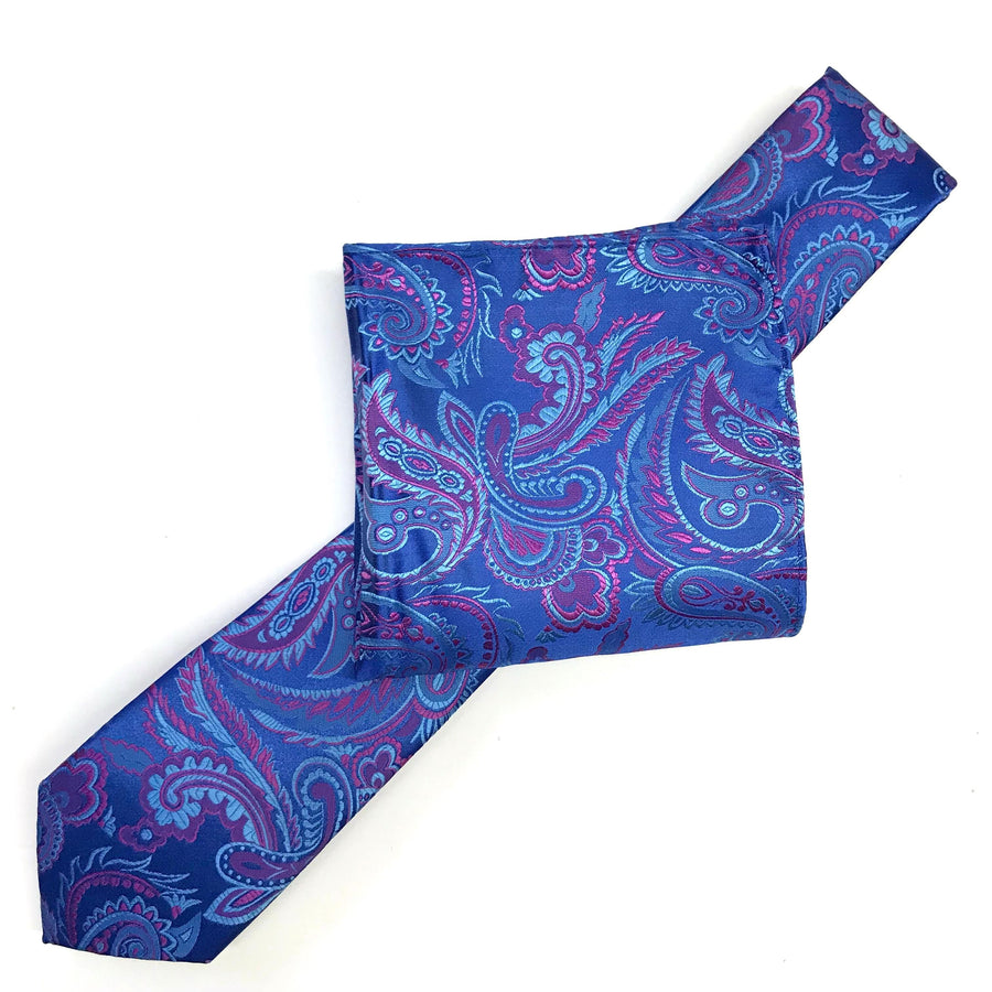 James Adelin Luxury Paisley Neck Tie in Royal, Sky and Pink